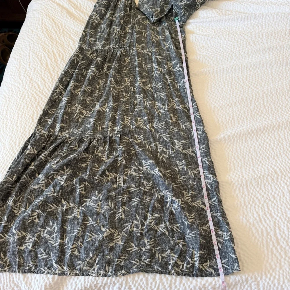 NEW $64 Bohme Womens L Smocked Tiered Wide Leg Pant Black Leaf Print Boho Resort